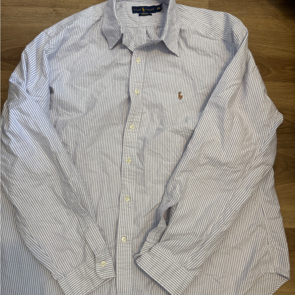 Ralph Lauren Men's White and Blue Striped Shirt